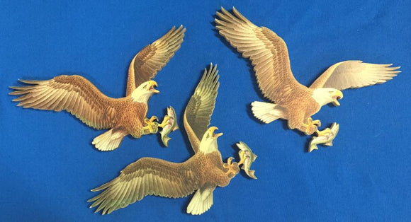 Handcrafted Wooden Eagle w/fish - Great decoration for a Boys room or Man Cave a set of three - Turkey Duster Game Call