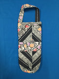 Quilted Wine Bag - Black & White Floral - made by Brenneman's Quilt & Sew